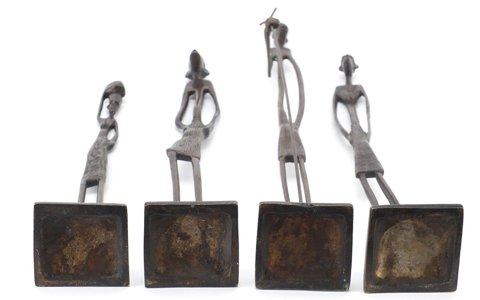 Four Modernist patinated bronze studies of African tribes people, the largest 51cm high - Image 3 of 3