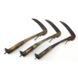 Three Afghan folding Lohar knives with bone handles, each approximately 21cm in length when closed