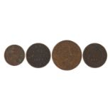 Three coins including an 1876 one cent