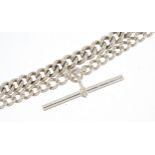 Graduated silver watch chain with T bar, 39cm in length, 40.4g