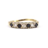 9ct gold sapphire and clear stone half eternity ring, size P, 1.9g