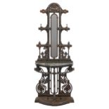 Victorian Coalbrookdale cast iron hall stand with marble top and mirrored back, 190cm H x 80cm W x