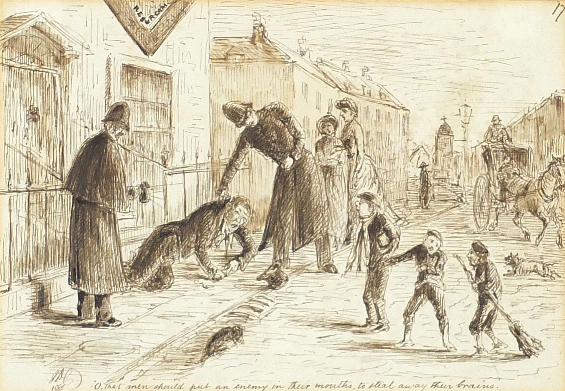 Street scenes with figures, pair of 19th century inks, one monogrammed and dated 1880 and - Image 2 of 9