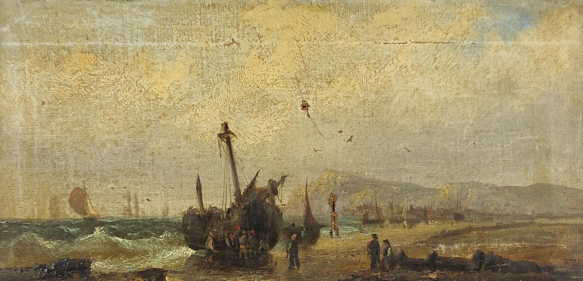 Moored boats and boats beside a port, pair of Dutch 19th century oil on canvases, each - Image 5 of 8