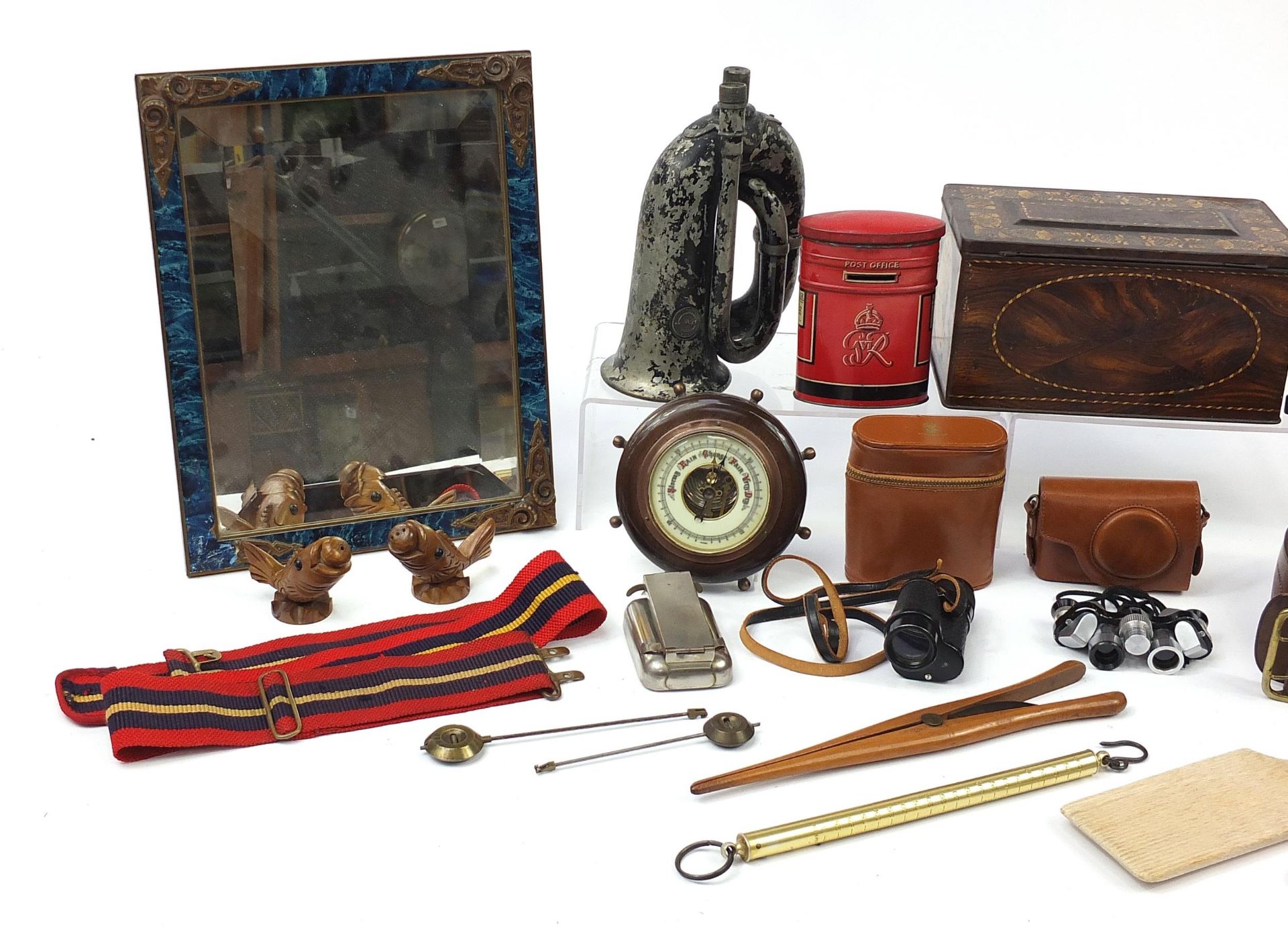 Sundry items including ship's style barometer, bugle, monocular, desk barometer and hydrometer and a - Image 2 of 3
