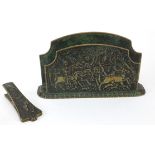 Manner of Max Le Verrier, bronze letter rack and clip decorated with classical figures, the