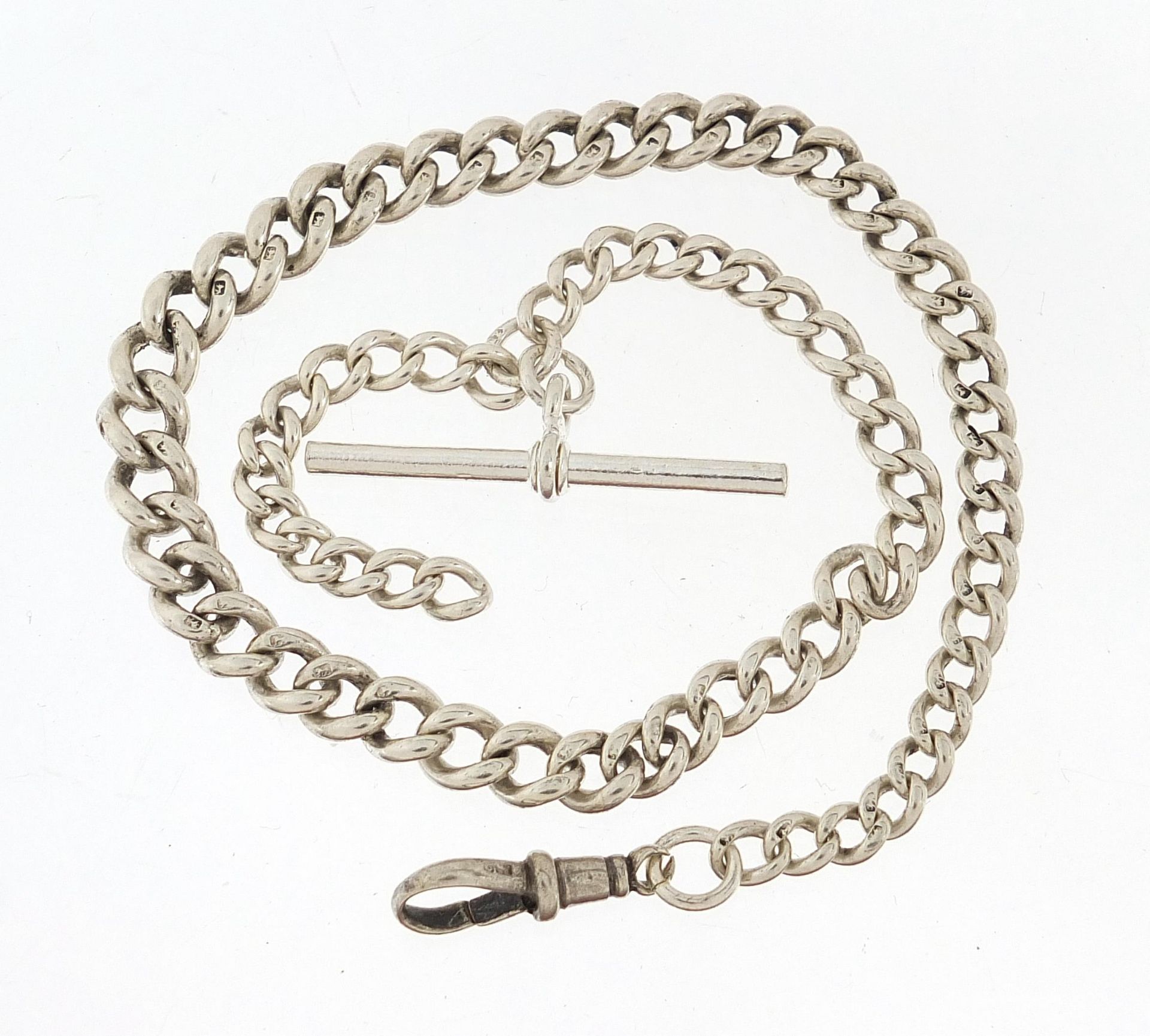 Graduated silver watch chain with T bar, 39cm in length, 40.4g - Image 2 of 2