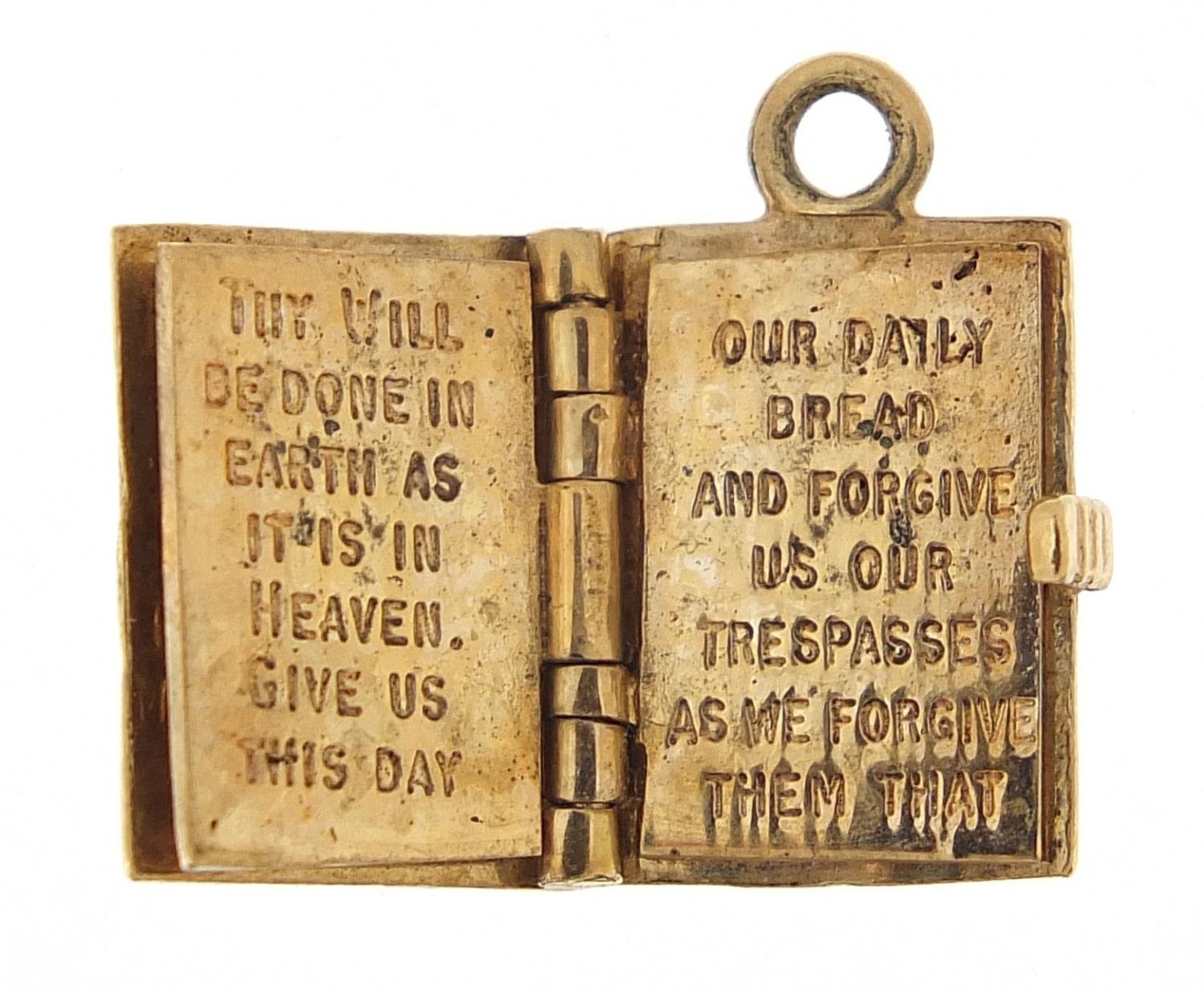 9ct gold opening bible charm, 1.2cm high, 3.6g - Image 2 of 4