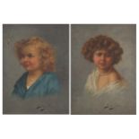 Two young girls wearing necklaces, pair of Italian school oil on canvasses, each indistinctly