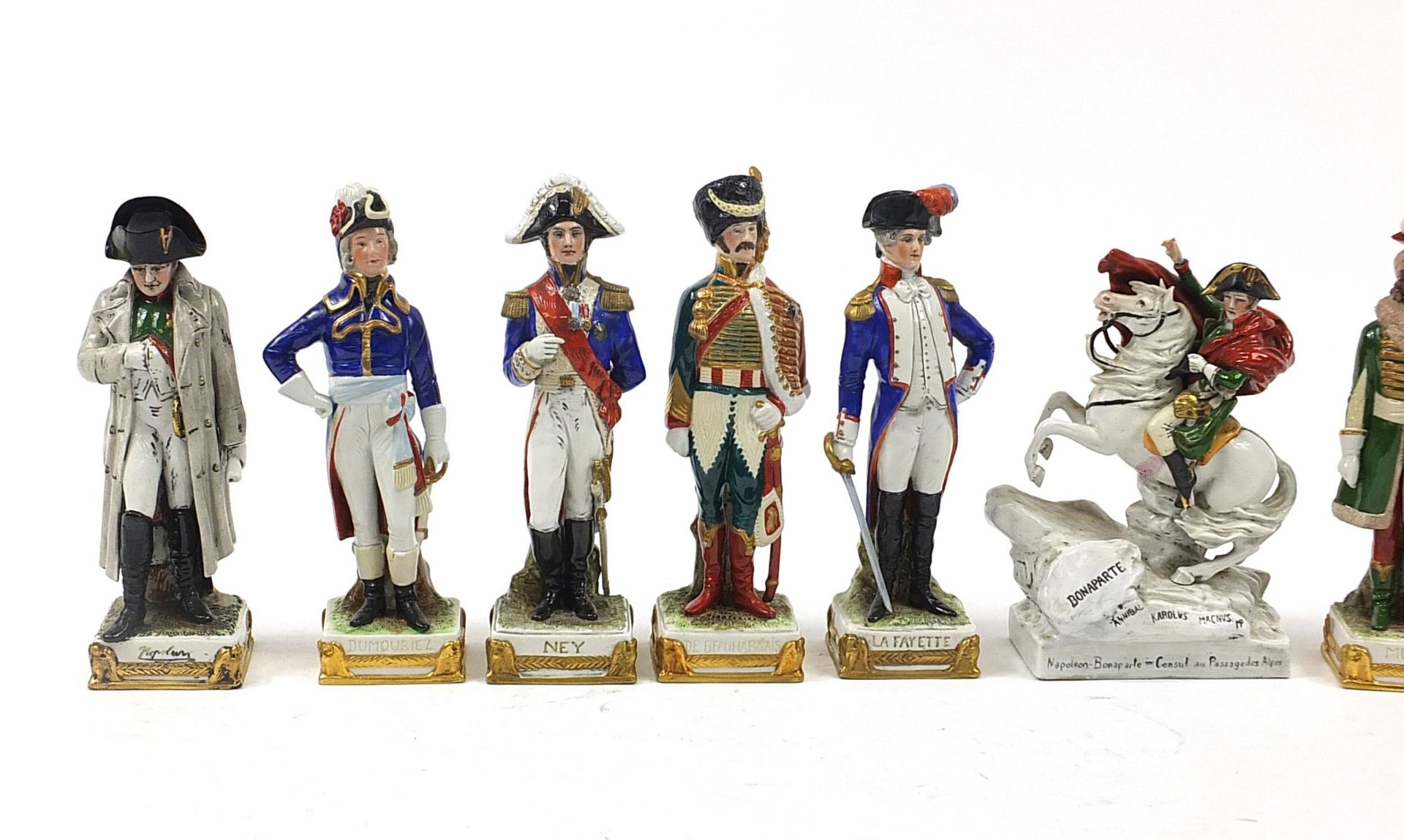 Military interest continental porcelain figures including Napoleon Bonaparte on horseback and - Image 2 of 3