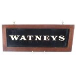 Watneys oak framed advertising glass bar hanging, 45cm x 16.5cm