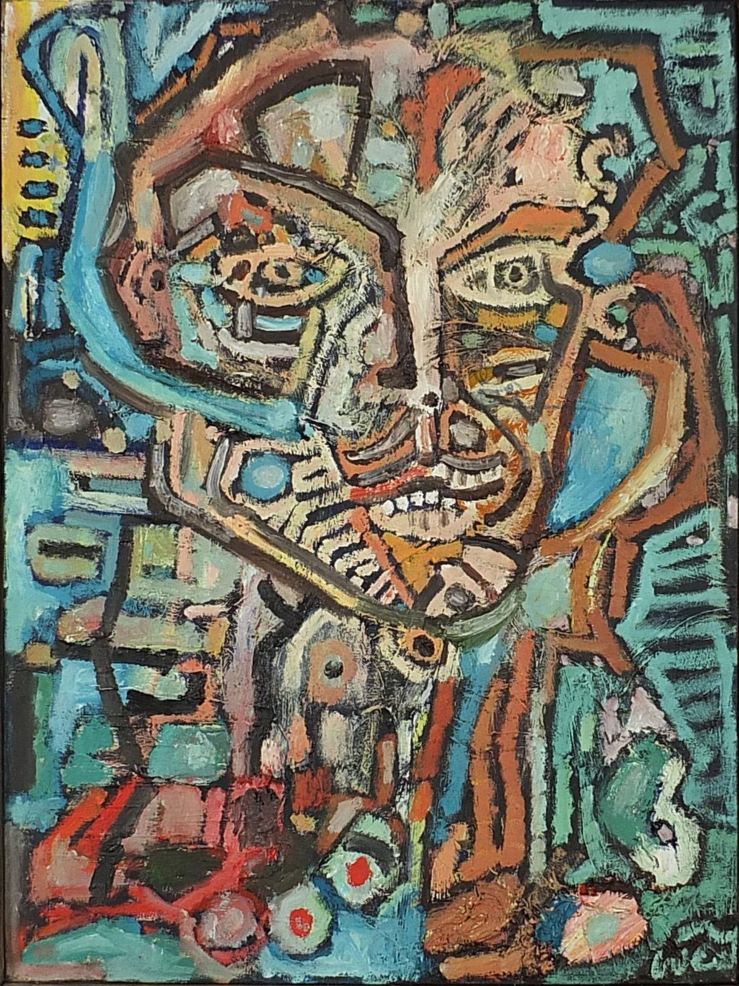 Abstract composition, portrait of a figure, impasto oil on canvas, framed, 61cm x 45.5cm excluding