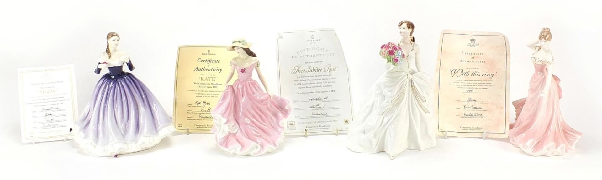 Four Coalport and Royal Doulton figurines with certificates comprising The Jubilee Rose, With this - Image 2 of 5