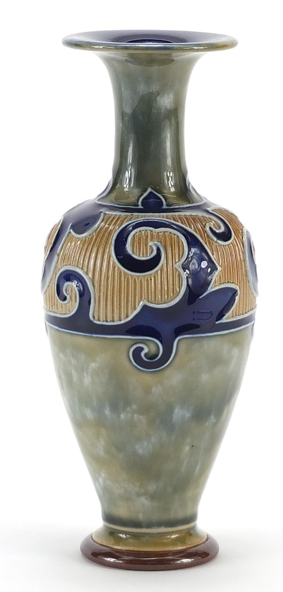Frank Butler for Royal Doulton, Art Nouveau stoneware vase hand painted with stylised flowers, 17.