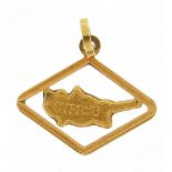 18ct gold map of Cyprus charm, 1.6cm in length, 0.3g