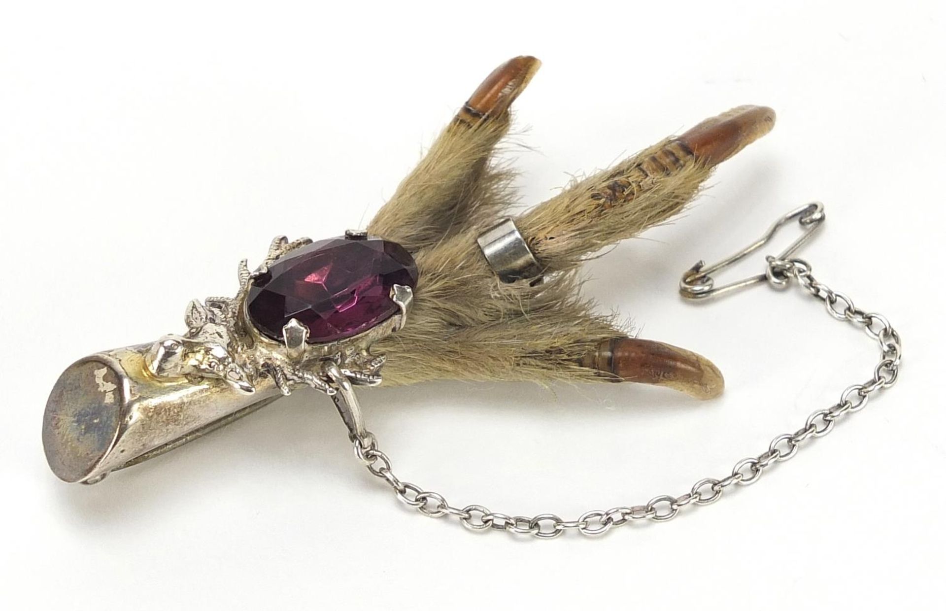 Scottish silver mounted lucky rabbit's foot brooch, 8cm in length, 12.6g - Image 2 of 5