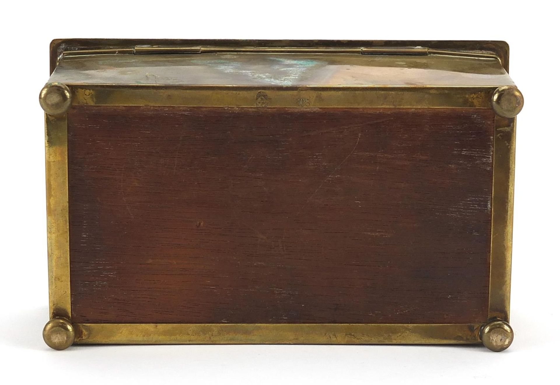 WMF, German Art Nouveau brass casket embossed with a sailing ship, 7cm H x 19cm W x 11.5cm D - Image 3 of 4