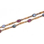 9ct rose gold ruby and sapphire necklace, 60cm in length, 8.0g
