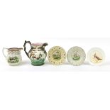 Victorian ceramics including a Majolica jug and lustre jug, the largest 19.5cm high