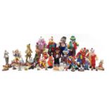 Collection of porcelain head collector's clown dolls and figures, the largest 31cm high