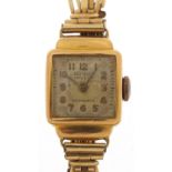 Condor, ladies 18ct gold wristwatch with gold plated strap, the case 15mm wide