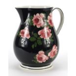 Large Bristol porcelain jug decorated with roses, 27cm high
