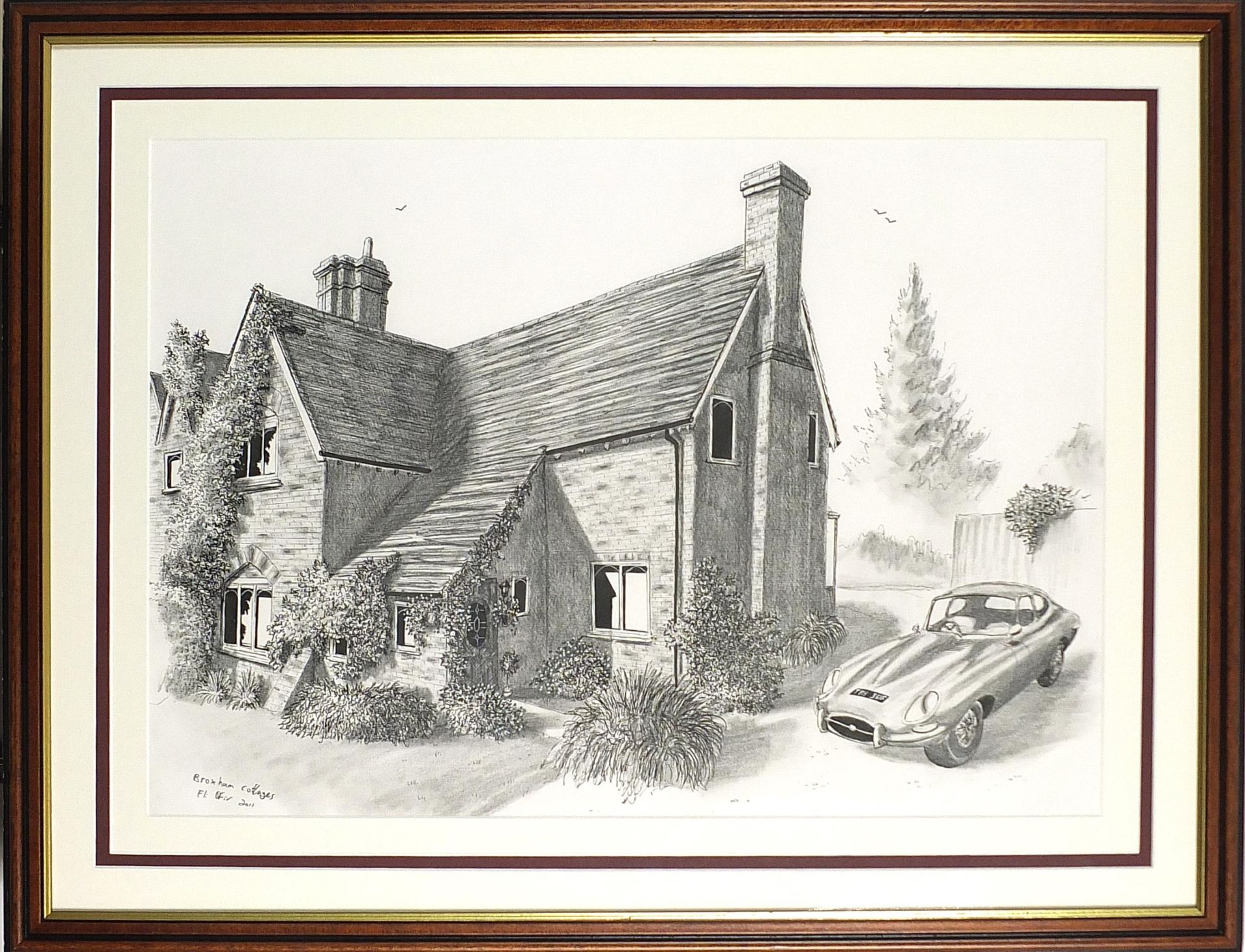 Broxham Cottages, pair of pencil drawings, each mounted, framed and glazed, the largest 57cm x 40. - Image 7 of 9