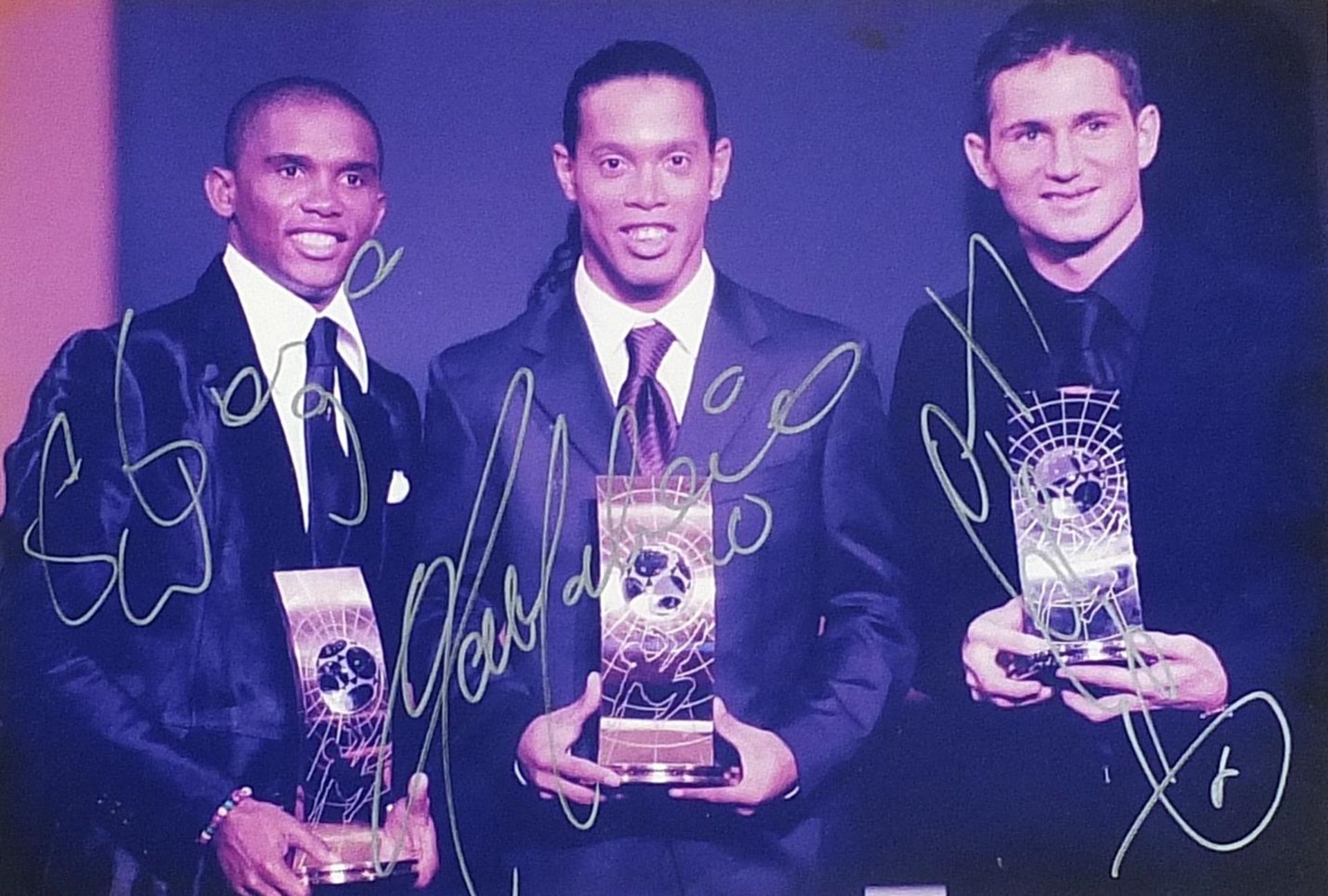 Ronaldinho, Lampard and Eto'o signed football photograph titled World Player of the Year Awards 2005