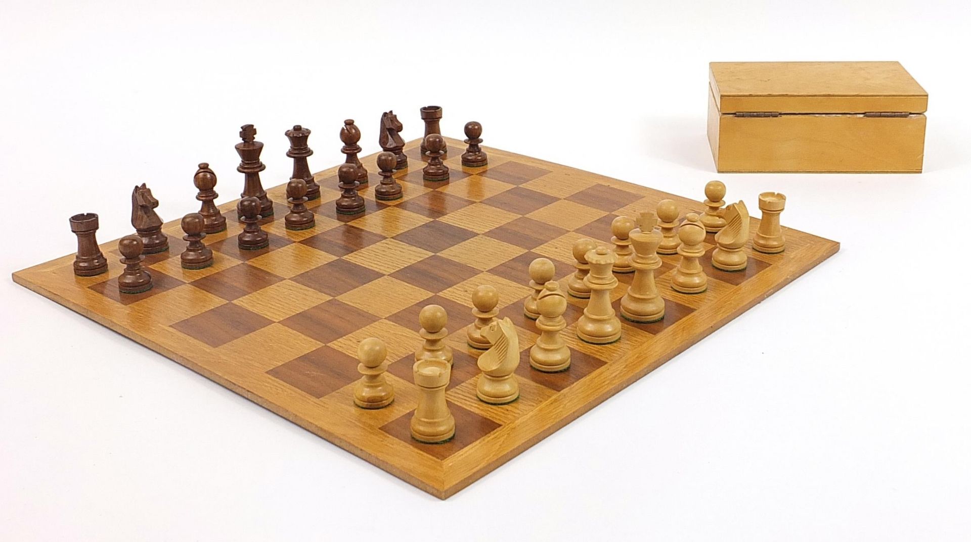 Staunton turned wood chess set with board, the largest pieces 7.5cm high, the board 44.5cm x 44.5cm - Image 2 of 3