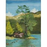 Tiny Loch Lunn Da-Bhra, Scottish watercolour inscribed verso Cunningham, mounted, framed and glazed,