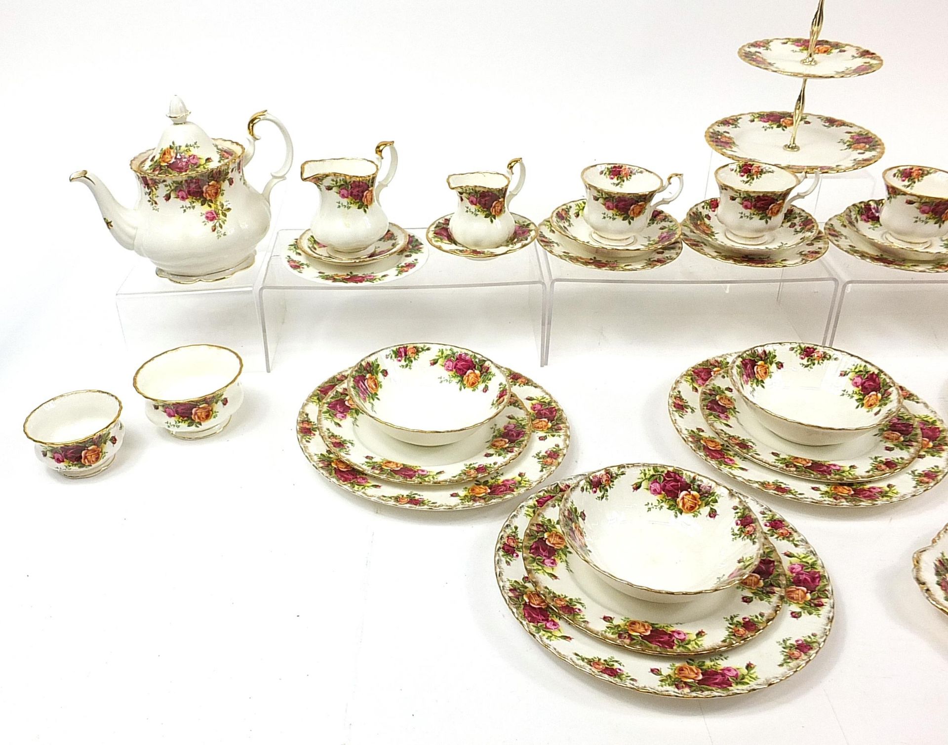 Royal Albert Old Country Roses teaware and dinnerware including teapot, trios, cake stand and dinner - Image 2 of 5