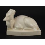 John Skeaping for Wedgwood, white glazed pottery recumbent deer, 17cm in length