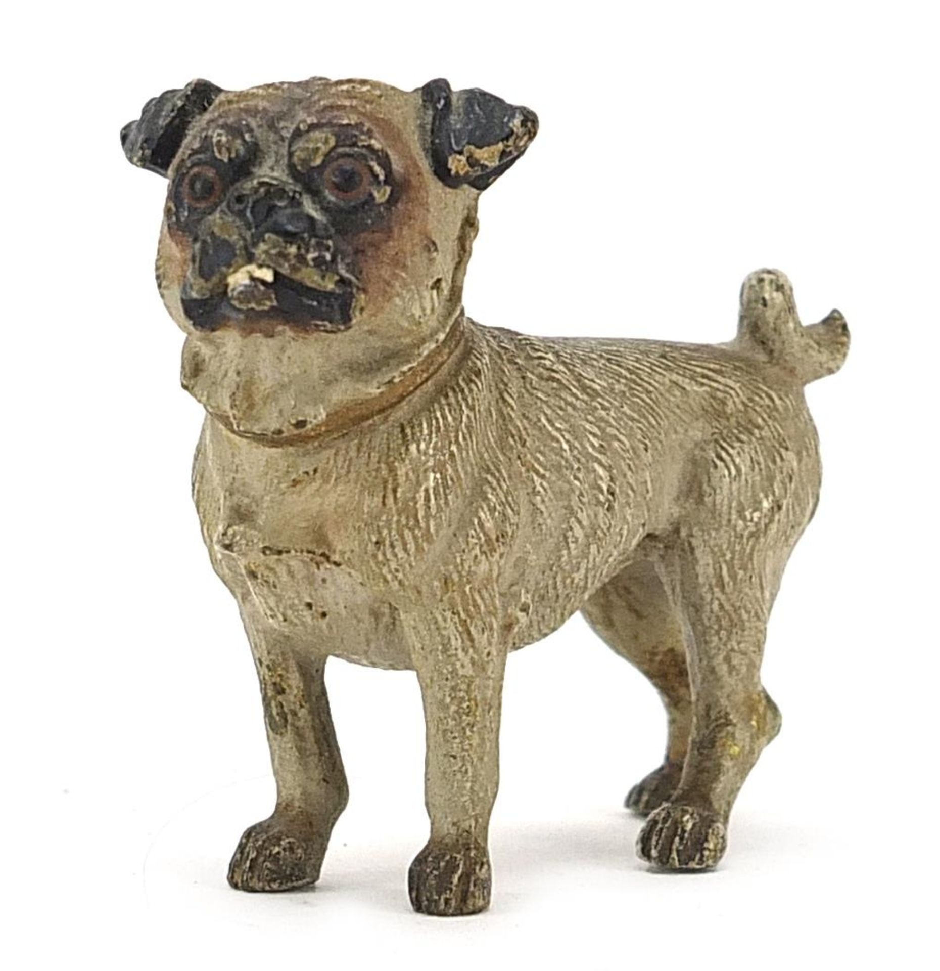 Cold painted bronze Pug dog, 5cm in length