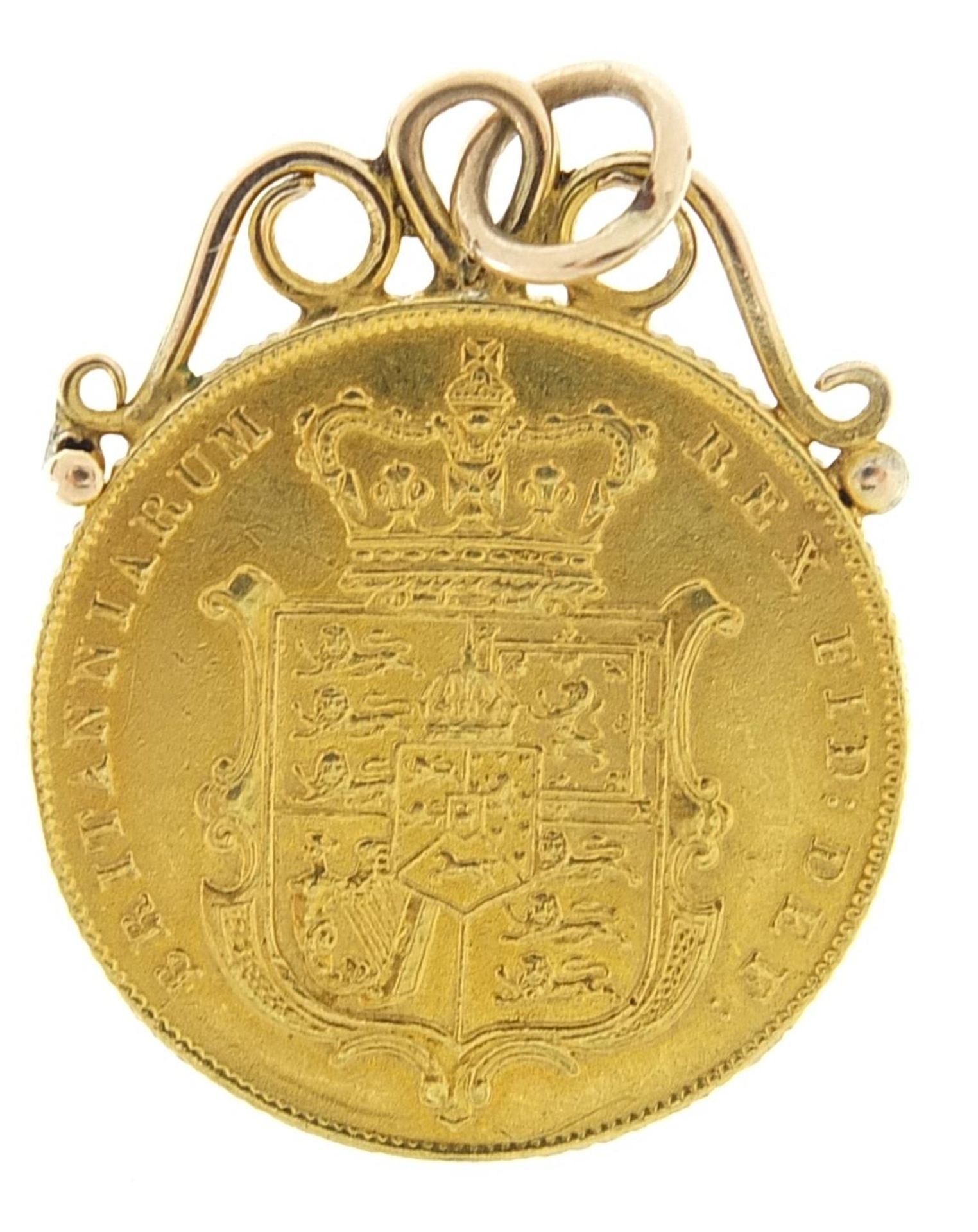 William IV 1825 shield back gold sovereign with pendant mount, 8.4g