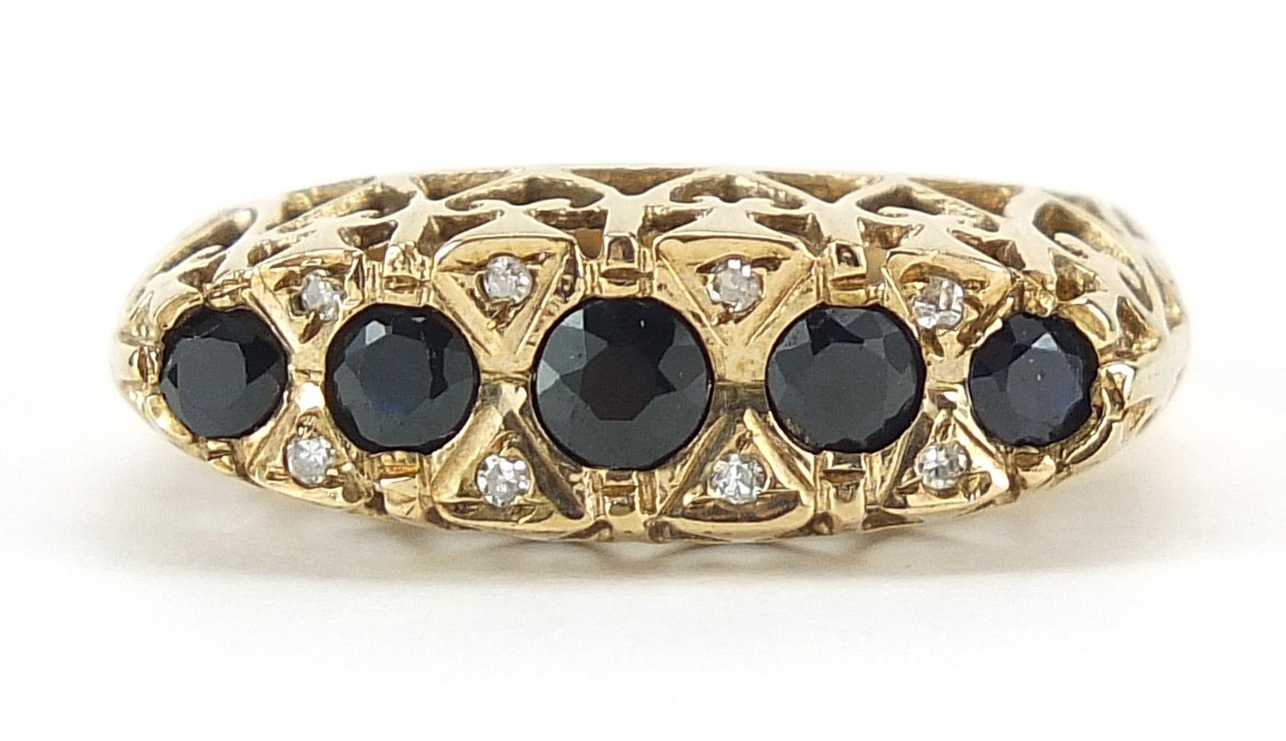 9ct gold sapphire and diamond stone ring, size M/N, 4.0g