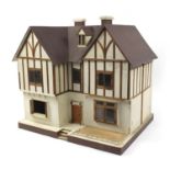 Large antique hand built wooden doll's house, 76cm H x 78cm W x 61cm D