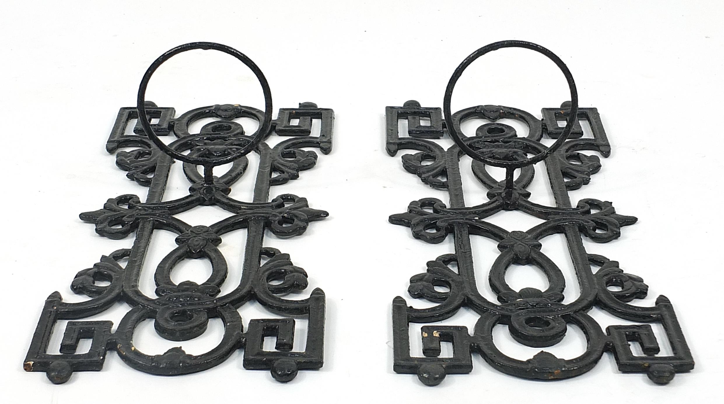 Pair of Victorian painted cast iron flower pot holders, possibly Coalbrookdale, 73cm high - Image 2 of 2