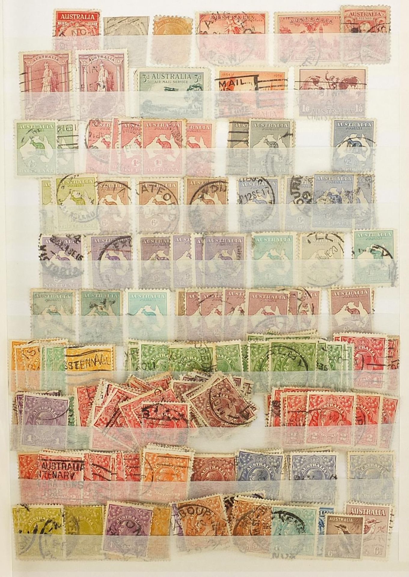 Collection of Australian stamps arranged in an album including early Victorian single state issues