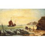 Coastal scene with boats, 19th century oil on canvas, mounted and framed, 39.5cm x 24.5cm