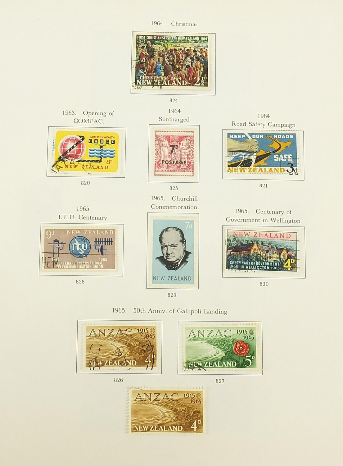 Collection of New Zealand stamps arranged in an album and a black stock sheet of unmounted stamps - Image 4 of 9