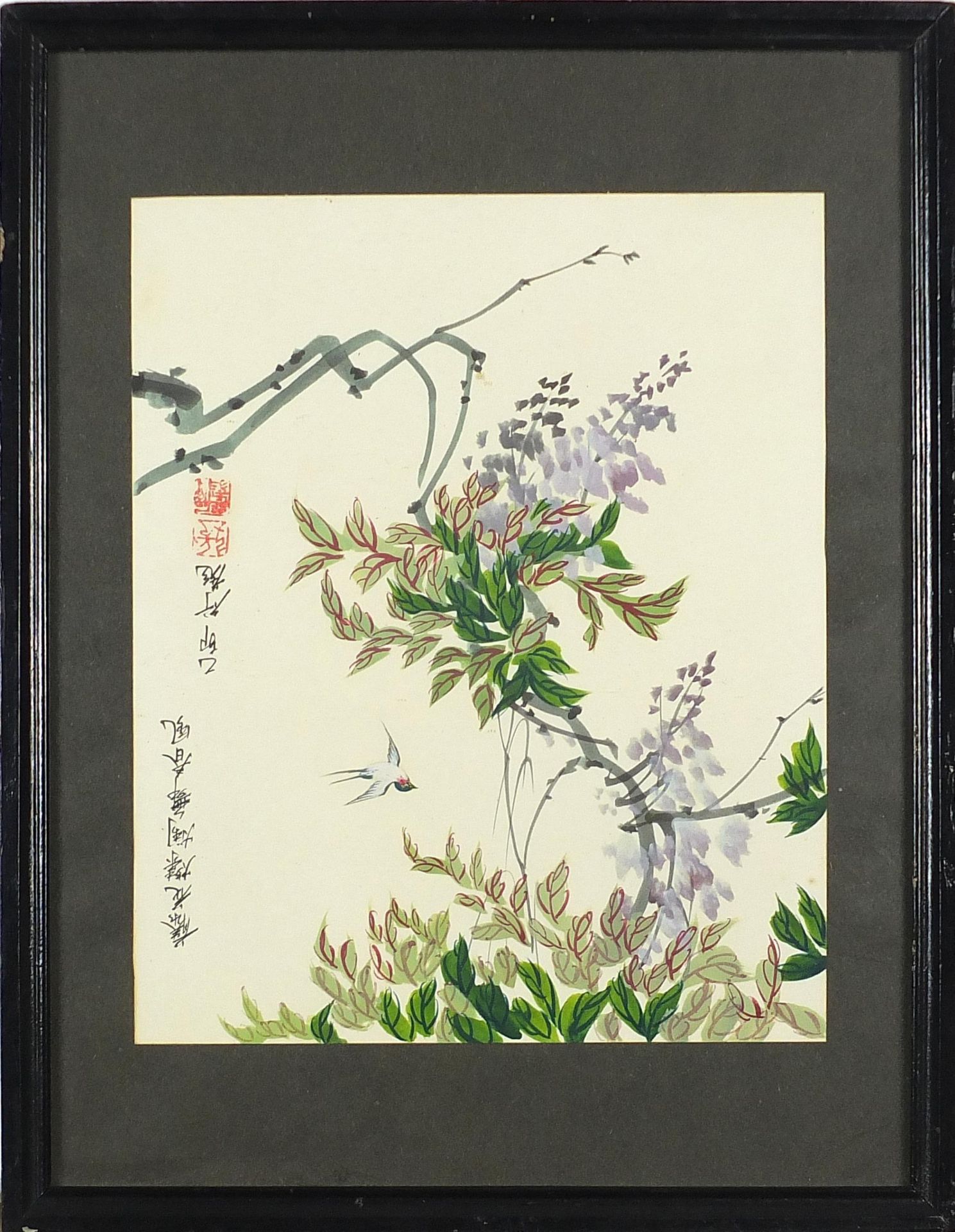 Birds and flowers, pair of Chinese watercolours, each with character marks and red seal marks, - Image 7 of 9