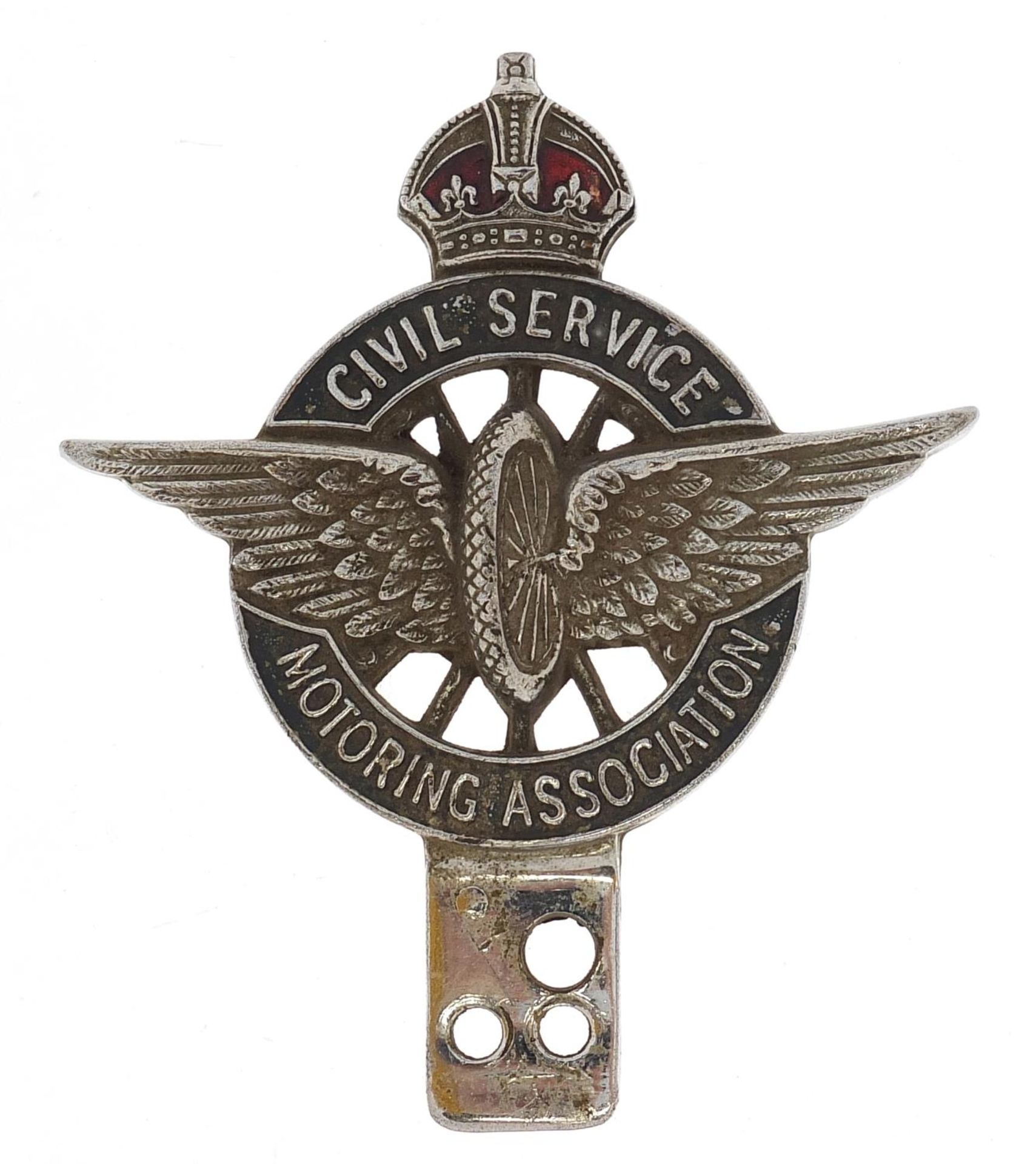 Civil Service Motoring Association chromed and enamel car radiator badge, 11cm high