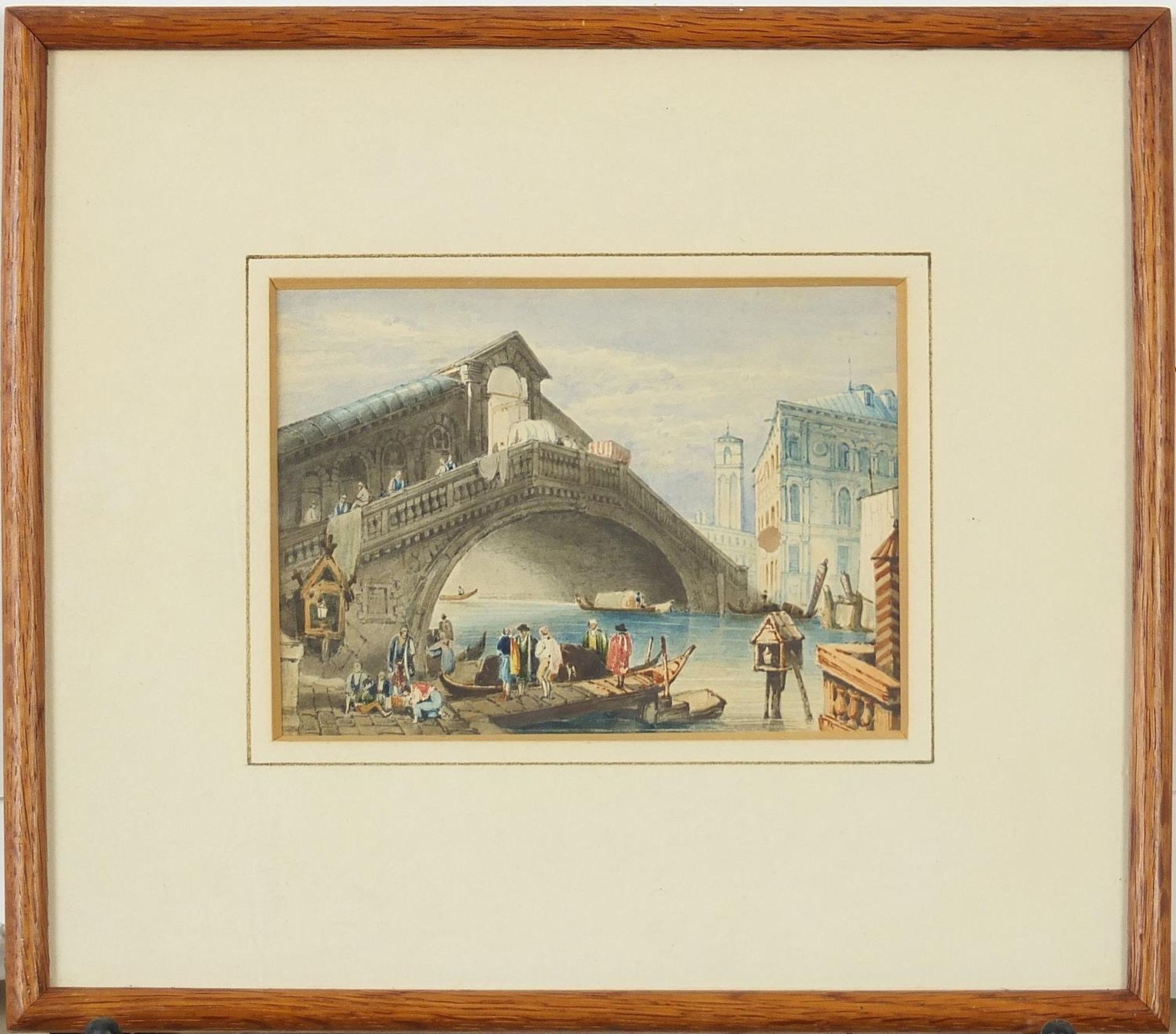 After Samuel Prout - Rialto Bridge, Venice, 19th century watercolour, Spink & Son, London label - Image 2 of 4