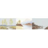 Abraham II Hulk - River landscapes and costal scene, set of three watercolours, each indistinctly