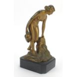 Ludwig Eisenberger, German Art Deco bronze nude female water carrier raised on a black marble
