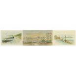 The Grand Hotel, Pier and Seafront, Eastbourne, three watercolours including one by T Leon Cook,