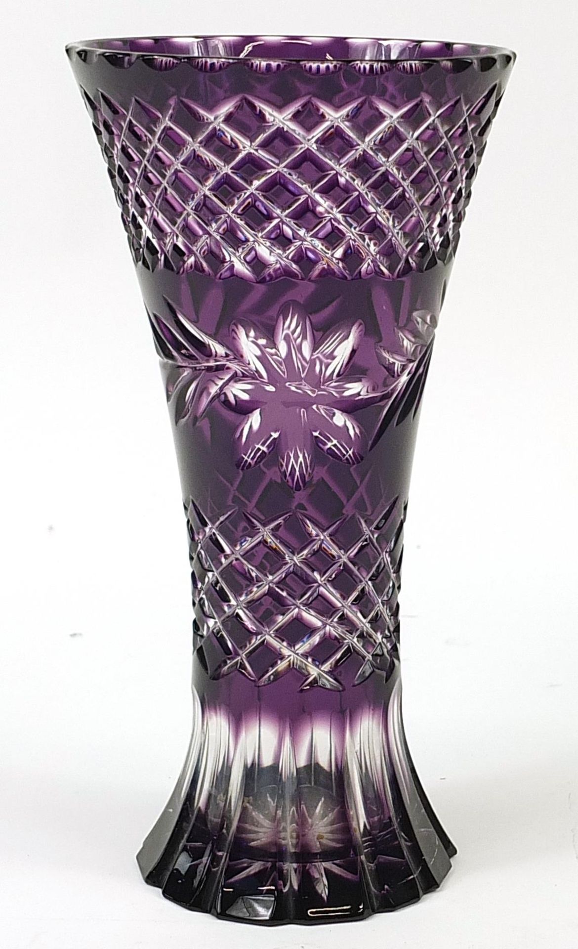 Large Bohemian purple flashed cut glass vase, 30cm high - Image 2 of 3
