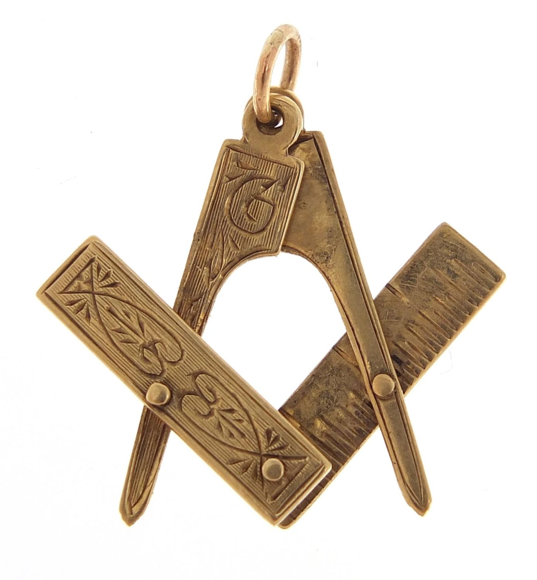 9ct gold folding masonic pendant, 2.5cm high, 2.1g