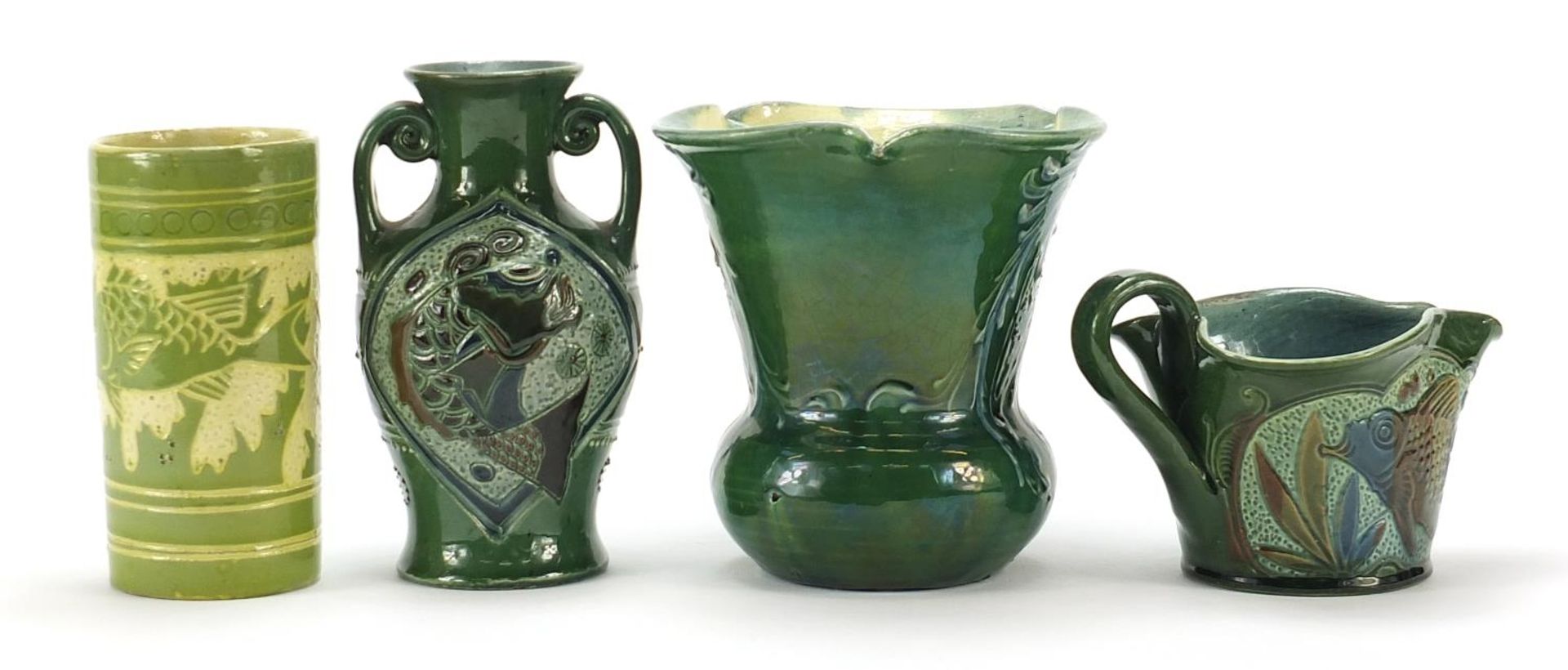 Four pottery vases and jugs including three by Brannam, the largest 15cm high - Image 2 of 4