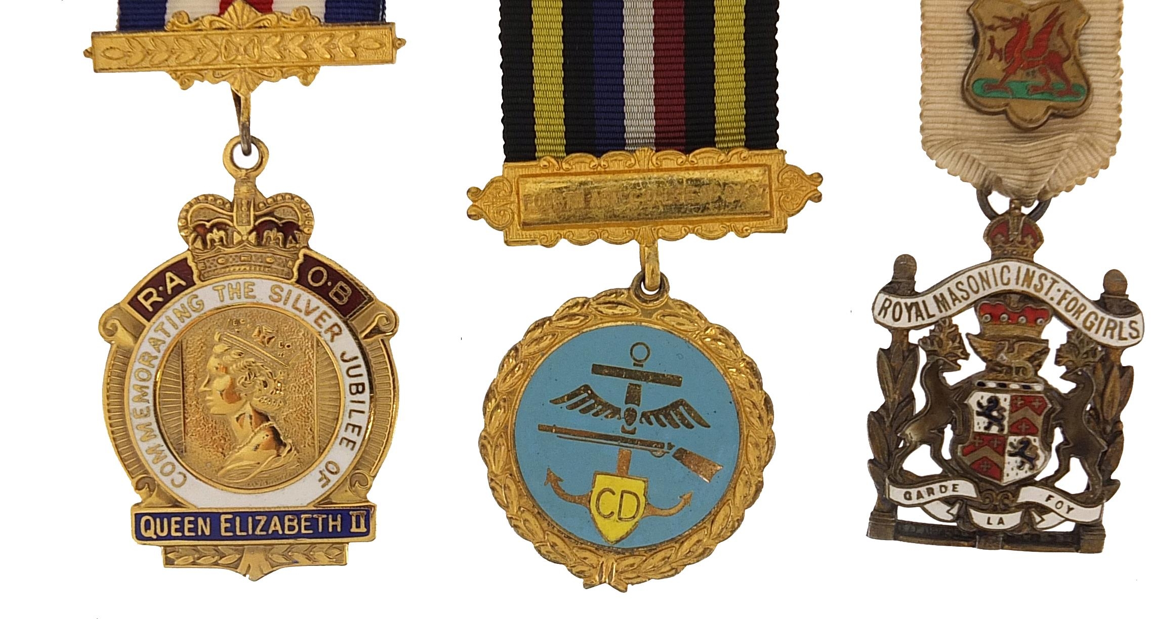 Two silver gilt and enamel RAOB jewels and a silver gilt and enamel Royal Masonic Institution for - Image 2 of 4